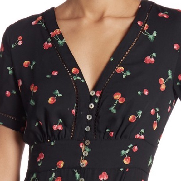 Retro Cherry Print Front Button Dress - Picture 3 of 16